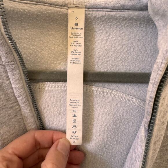 Lululemon Scuba Hoodie Cotton Full Zip Fleece in "Heathered Vapor" Gray Size 6 - Picture 13 of 14